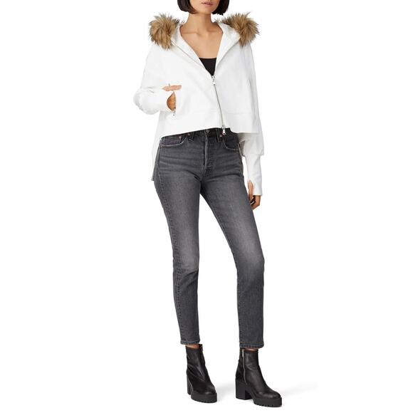 KF/KaufmanFranco Collective White Cropped Faux Fur Collar Jacket XS - Picture 12 of 14